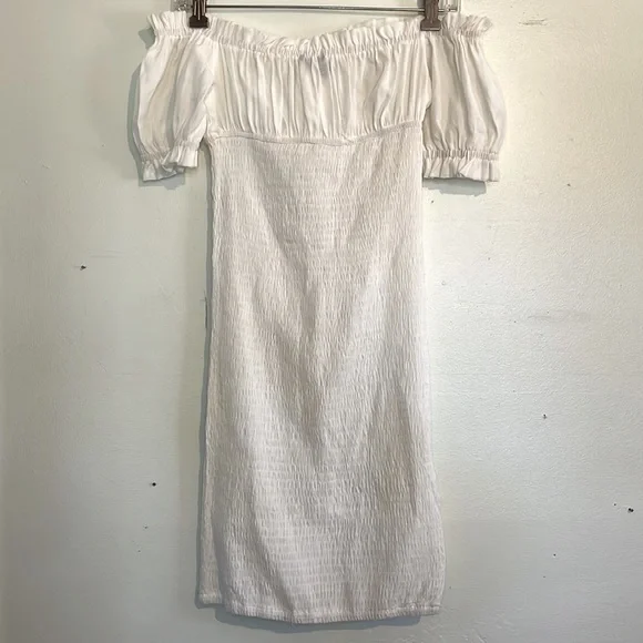 SHEIN White Tight Fit Mini Dress with Poofy Off-Shoulder Short Sleeves, size S - Picture 5 of 11